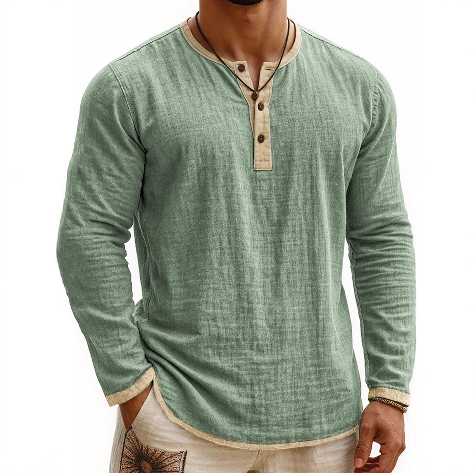 Digital Printing Two-tone Henley Shirt