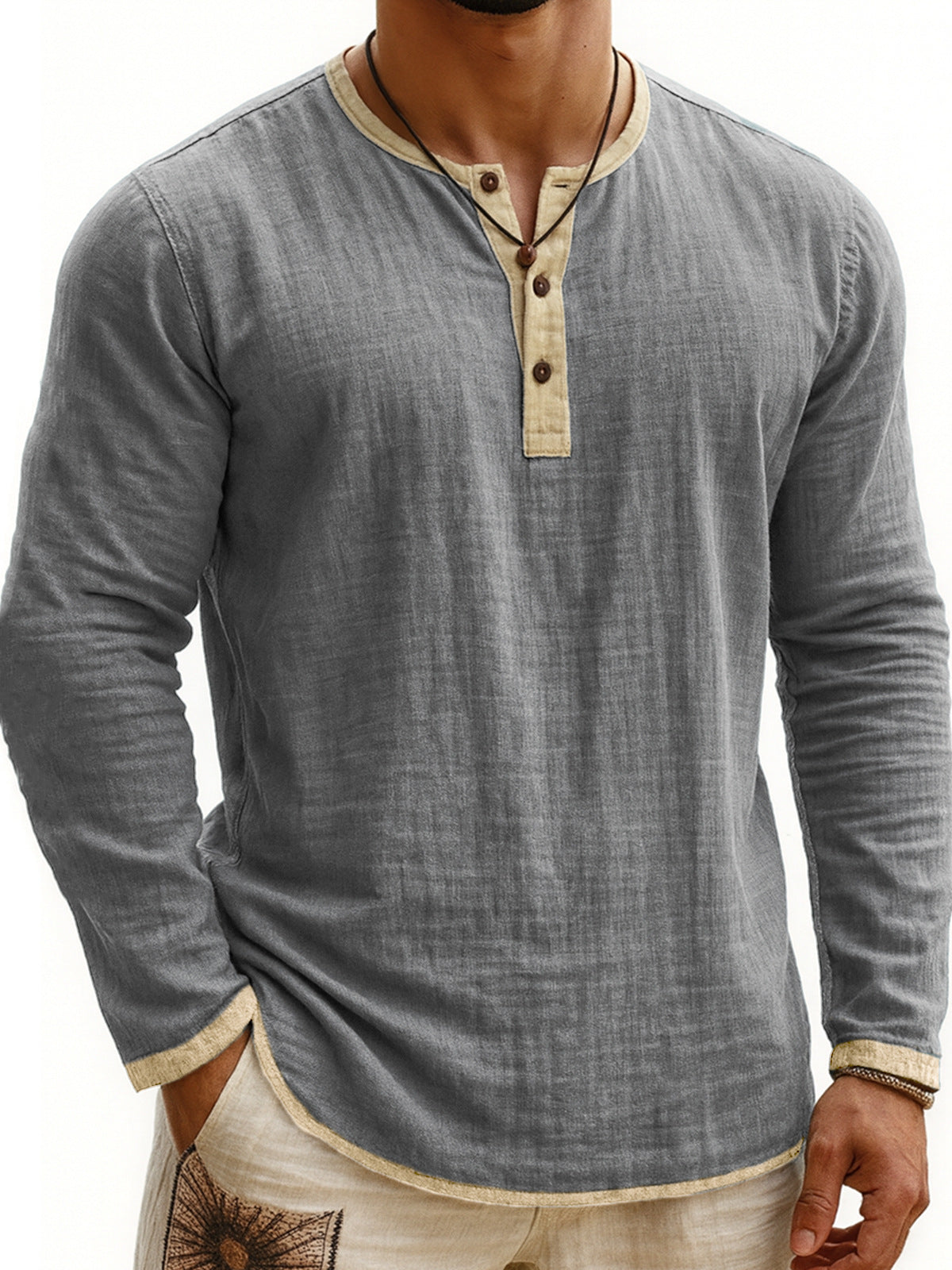 Digital Printing Two-tone Henley Shirt