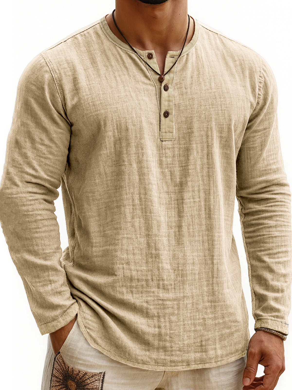 Digital Printing Two-tone Henley Shirt