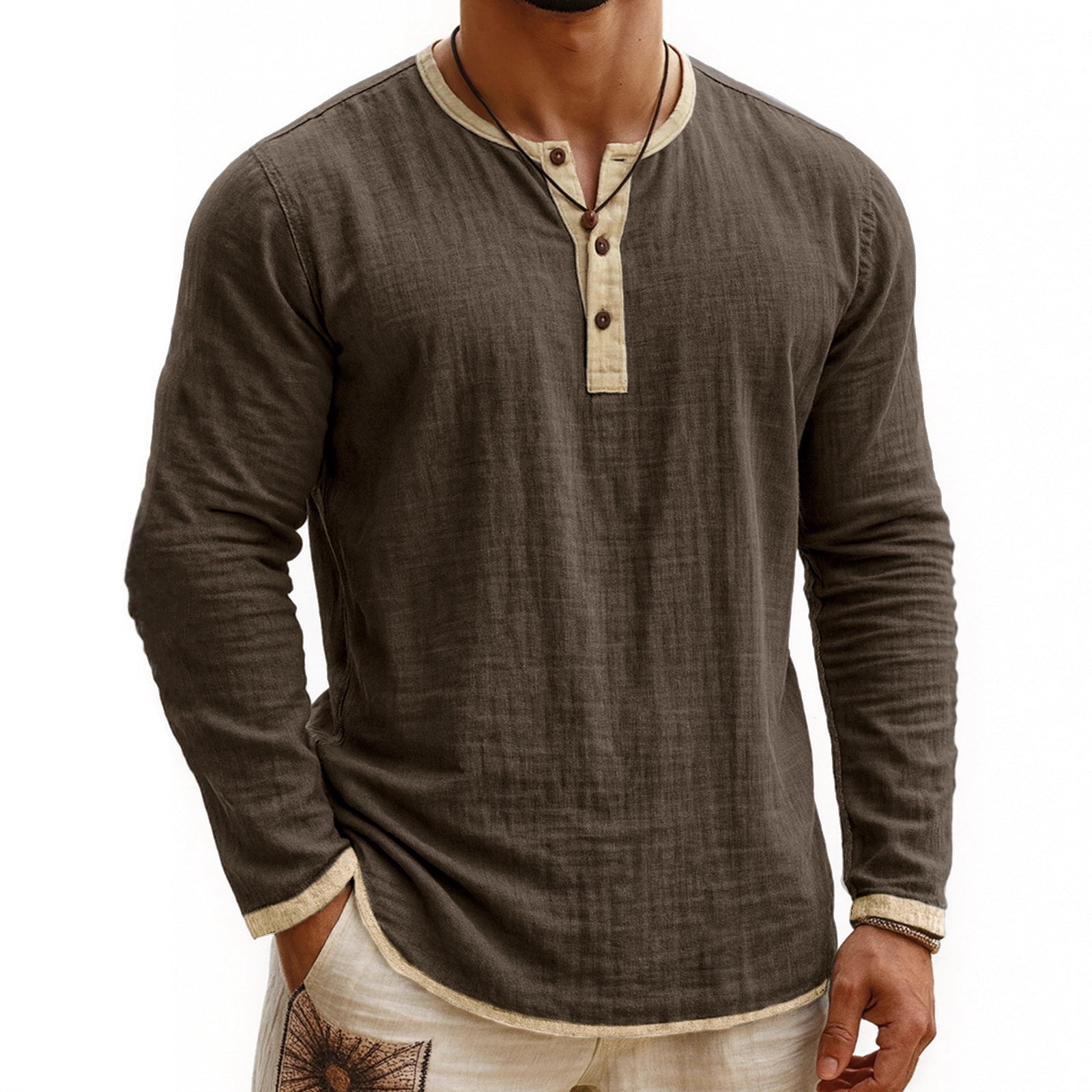 Digital Printing Two-tone Henley Shirt