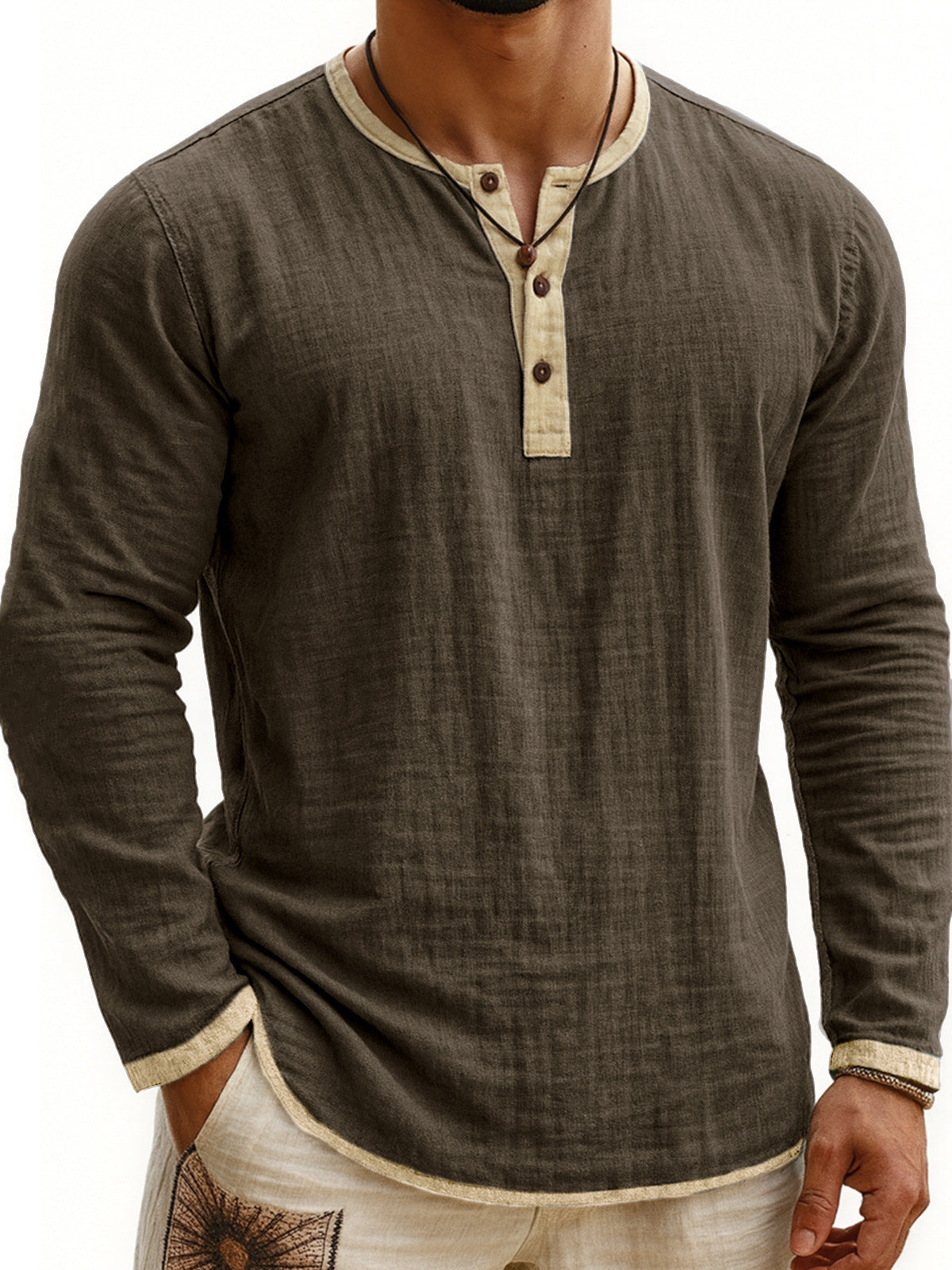 Digital Printing Two-tone Henley Shirt