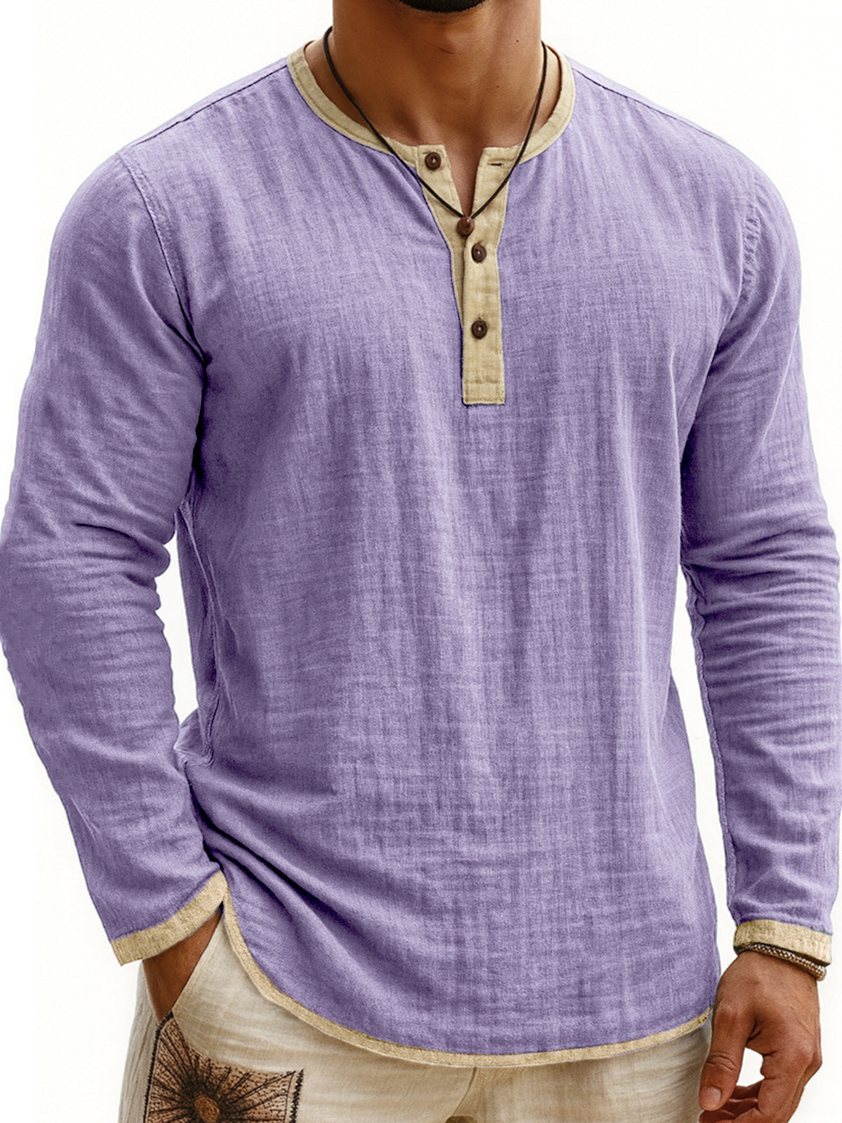 Digital Printing Two-tone Henley Shirt