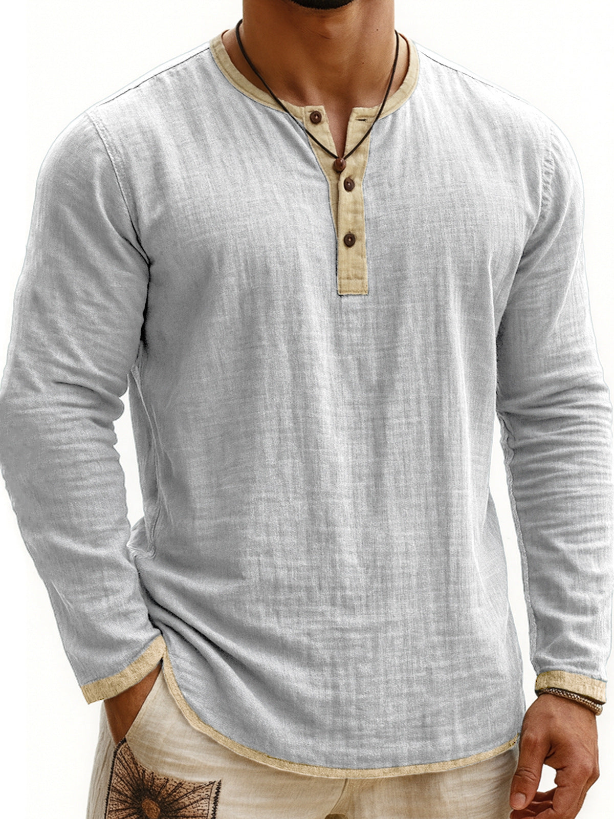 Digital Printing Two-tone Henley Shirt