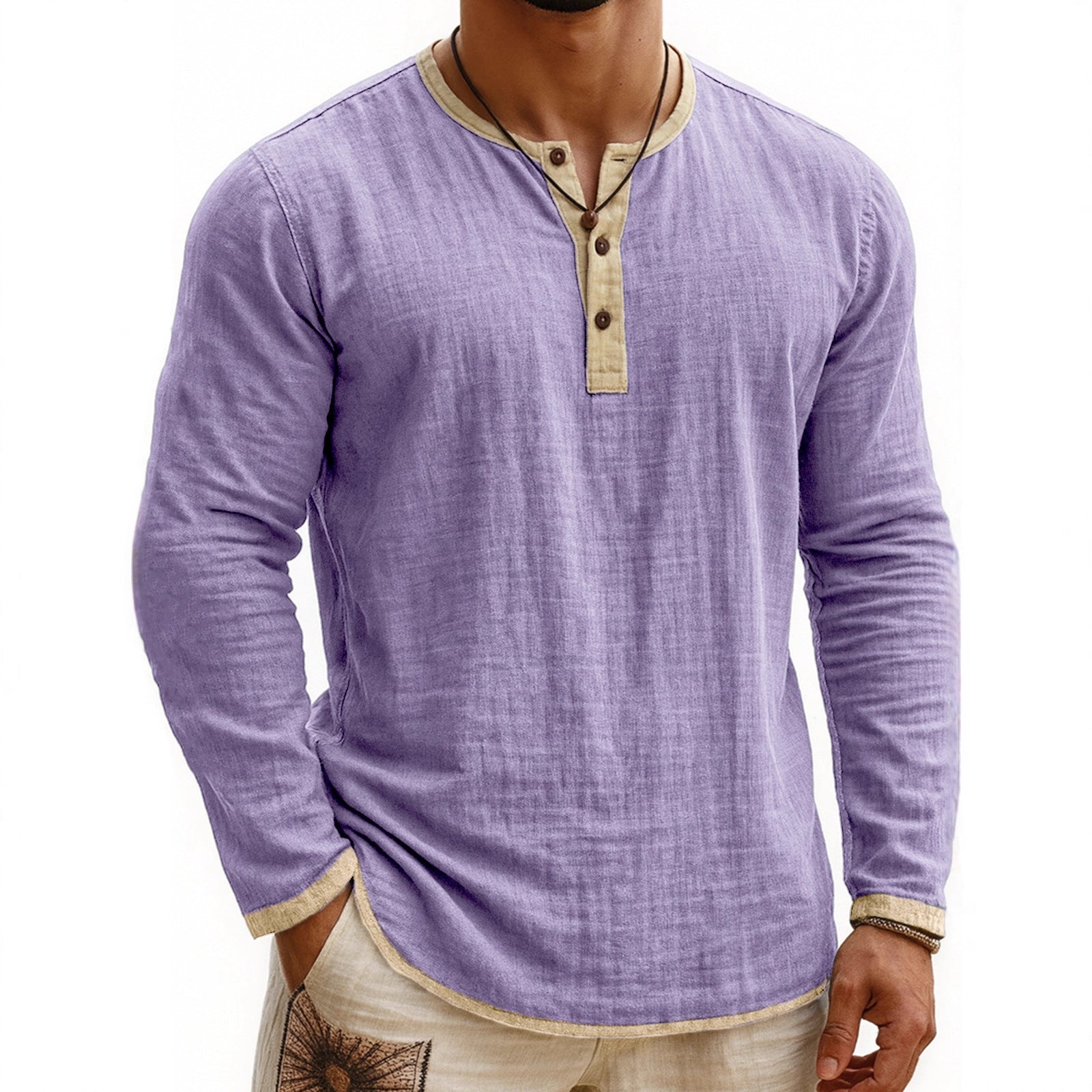 Digital Printing Two-tone Henley Shirt