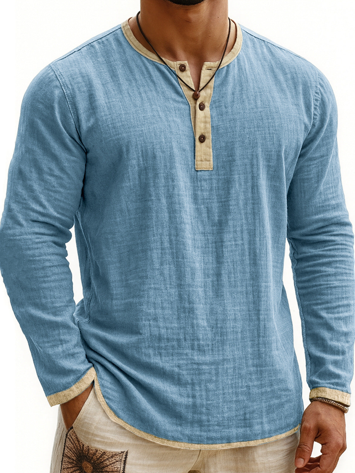 Digital Printing Two-tone Henley Shirt