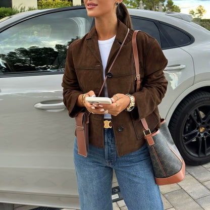 Retro Old Money Style Suede Short Jacke