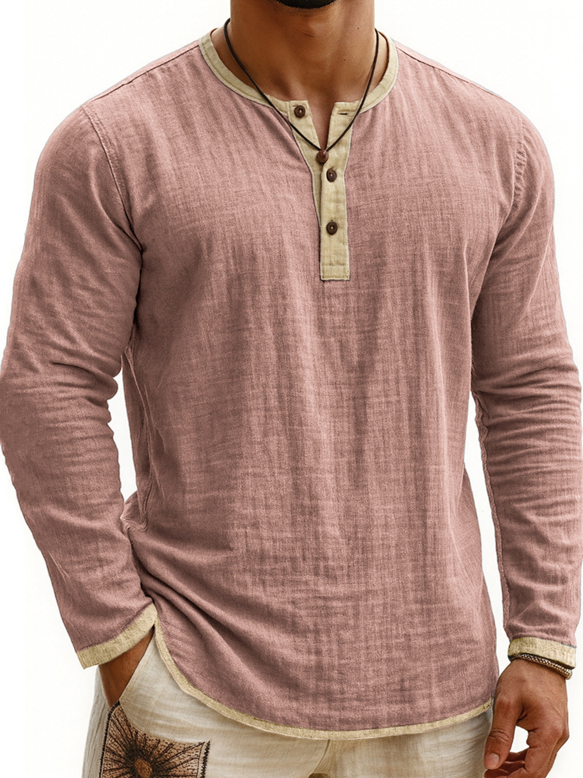 Digital Printing Two-tone Henley Shirt