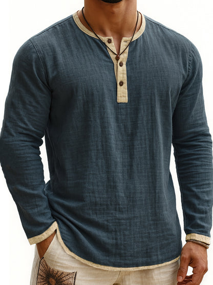 Digital Printing Two-tone Henley Shirt