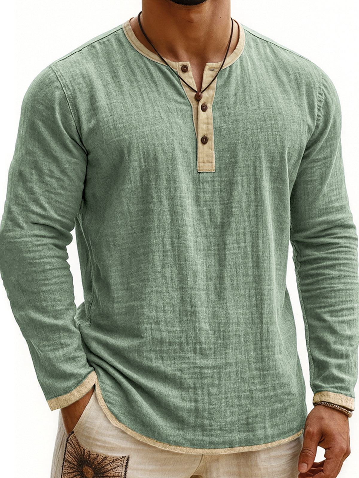 Digital Printing Two-tone Henley Shirt