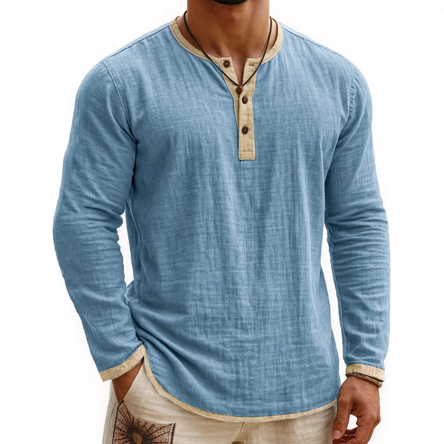 Digital Printing Two-tone Henley Shirt