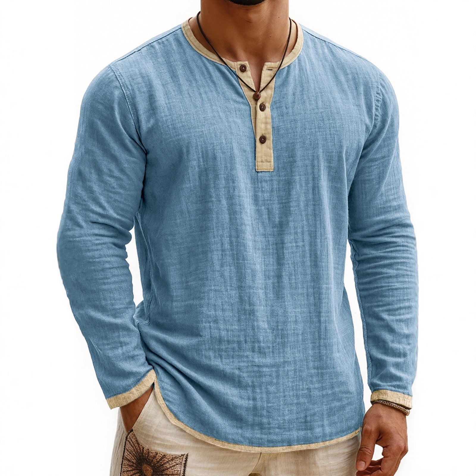 Digital Printing Two-tone Henley Shirt