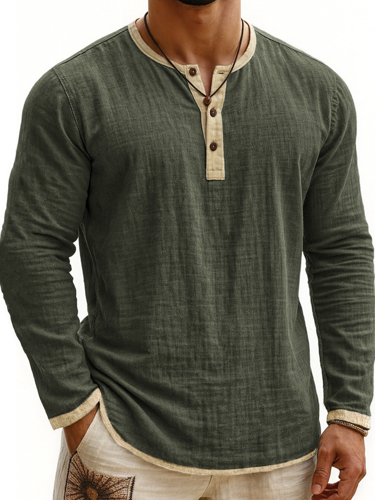 Digital Printing Two-tone Henley Shirt