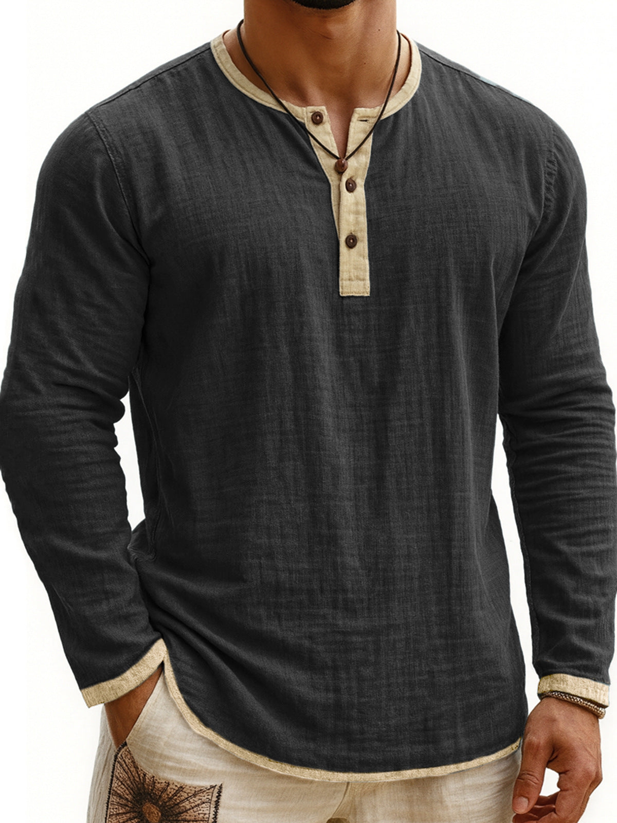 Digital Printing Two-tone Henley Shirt